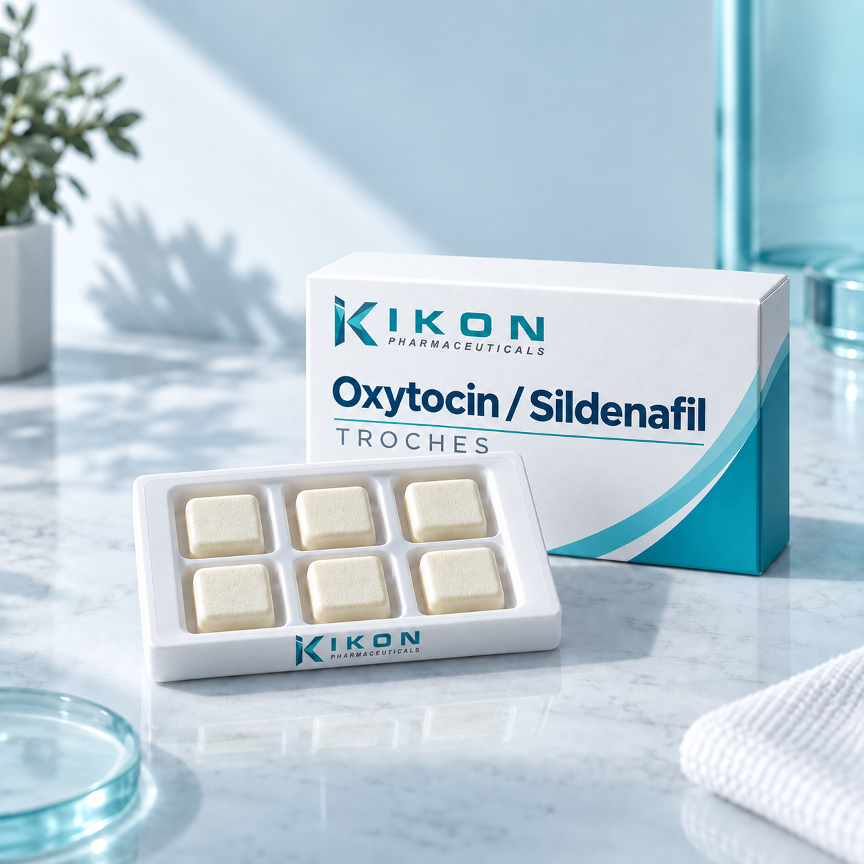 IKON Oxytocin / Sildenafil Troches branded packaging concept
