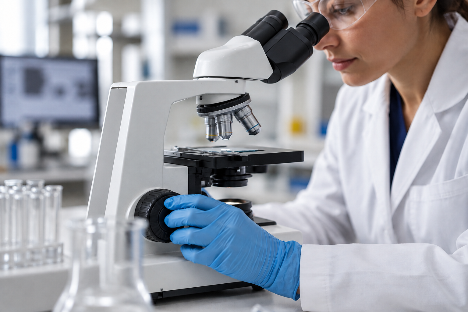 Laboratory scientist working at a microscope