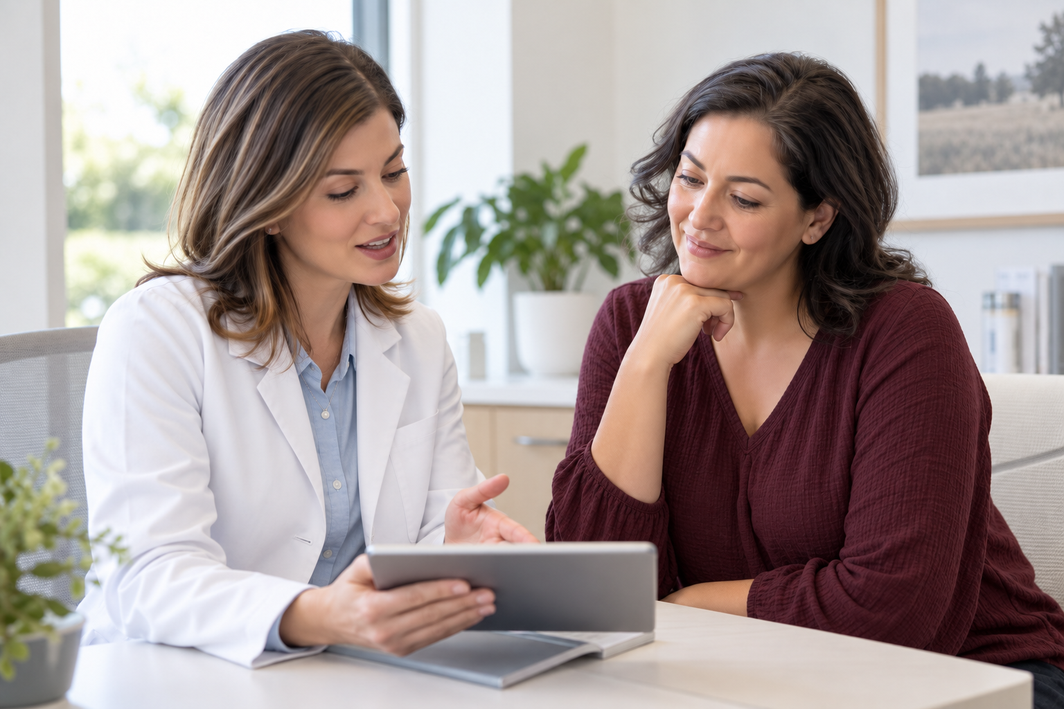 Clinician discussing a health plan with an adult patient